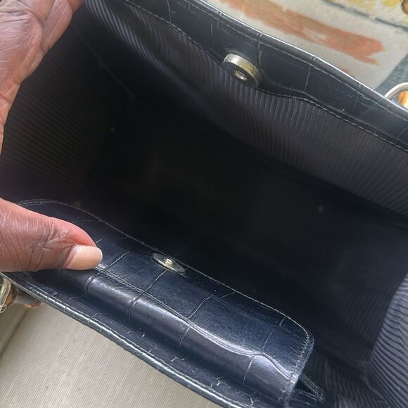 Dooney & Bourke Black Croc Leather Satchel Tote Bag Bamboo Handles - Picture 7 of 9